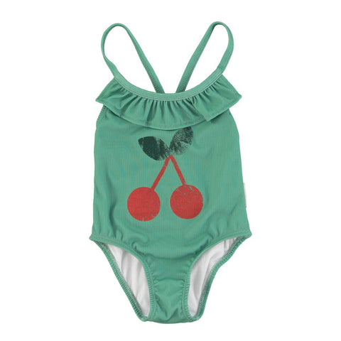 Piupiuchick Green W/ Cherry Print Swimsuit