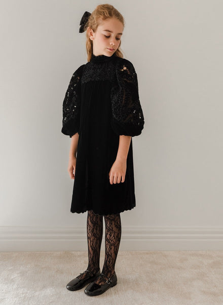 PETITE AMALIE BLACK VELVET CUT OUT DRESS