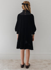 PETITE AMALIE BLACK VELVET SHIRRED ORGANZA DRESS