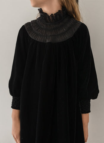 PETITE AMALIE BLACK VELVET SHIRRED ORGANZA DRESS