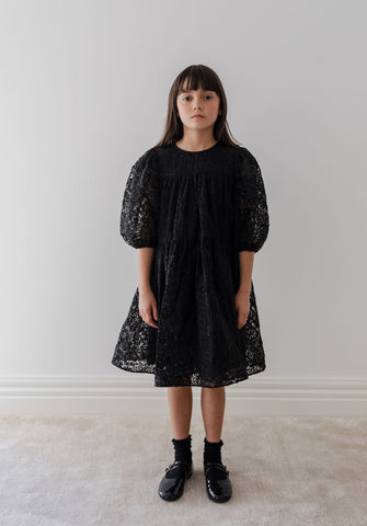 Petite Amalie Black Embroidered Organza Babydoll Dress