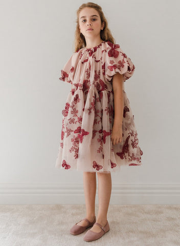 Petite Amalie Mauve/Burgundy Butterfly Tulle Dress