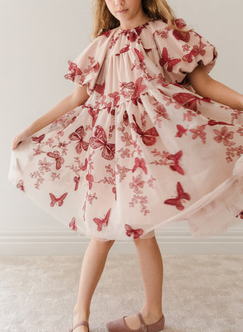 Petite Amalie Mauve/Burgundy Butterfly Tulle Dress