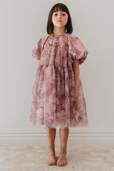 PETITE AMALIE HYDRANGEA PRINTED TULLE DRESS