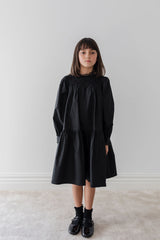 PETITE AMALIE BLACK POPLIN APPLIQUE DRESS