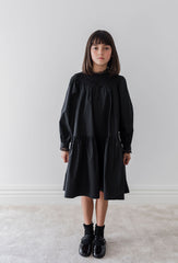 PETITE AMALIE BLACK POPLIN APPLIQUE DRESS