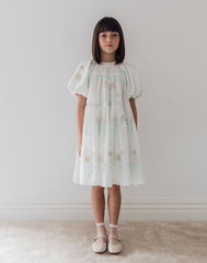 Petite Amalie White/Seafoam Applique Dress