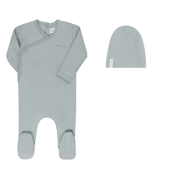 ELY'S AND CO BLUE COTTON LITTLE ONE FOOTIE + BEANIE SET