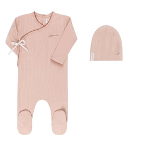 ELY'S AND CO PINK COTTON LITTLE ONE FOOTIE + BEANIE SET