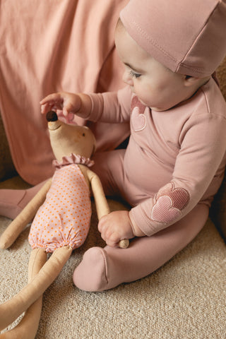 Tricot Bebe Mauve Ribbed Hearts Corduroy Stretchie and Beanie