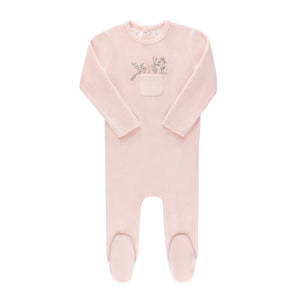 ELY'S & CO PINK POCKET FULL OF FLOWERS VELOUR FOOTIE