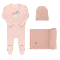 ELY'S & CO PINK POCKET FULL OF FLOWERS VELOUR TAKE ME HOME SET