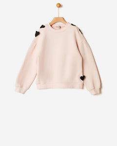 YELL-OH PEACH BLUSH FRILLED WITH HEART SWEATSHIRT