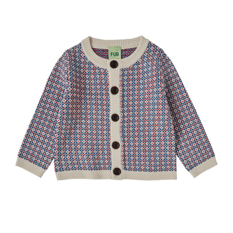 FUB BABY NORDIC ECRU/POND/RED CARDIGAN