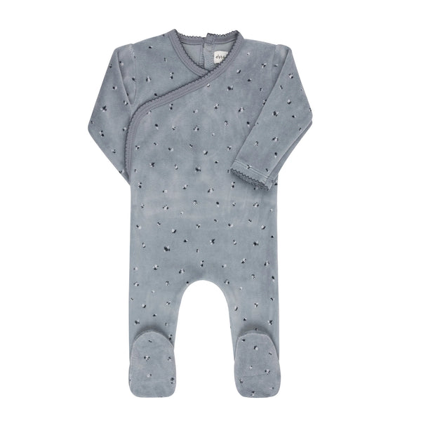 Ely's & Co Blue Velour Cluster Leaf Footie