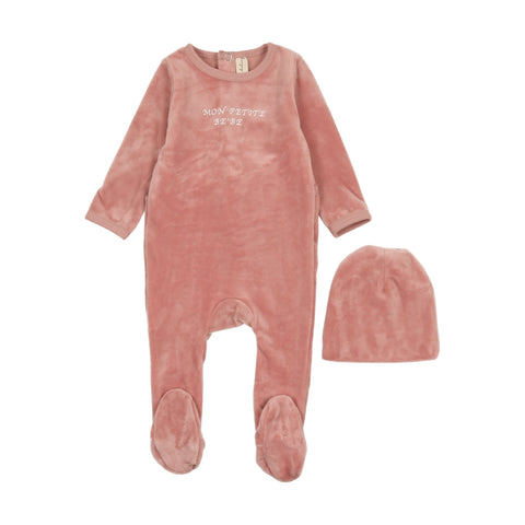 BONJOY BABY BLUSH/WHITE MON PETIT VELOUR FOOTIE