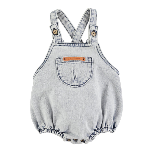 PIUPIUCHICK WASHED LIGHT BLUE DENIM ROMPER