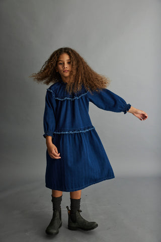 MY LITTLE COZMO BLUE DENIM LAYERED DRESS