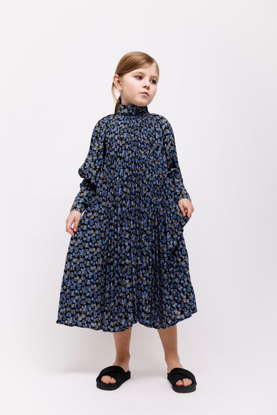 CHRISTINA ROHDE BLUE FLORAL PLEATED DRESS