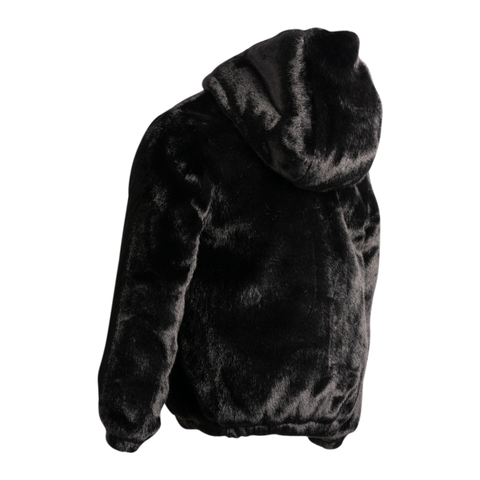 Mantel Black Hooded Fur Coat