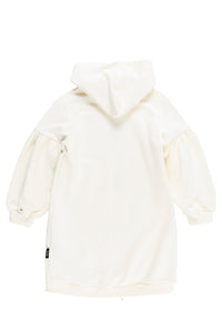 LOUD CREAM/BLACK LOGO PUFF SLEEVE HOODED DRESS