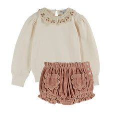 Emile & Ida Creme Collar Sweatshirt w/ Pink Bloomer Set