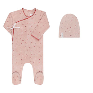 Ely's & Co Pink Cluster Flower Velour Footie And Beanie Set