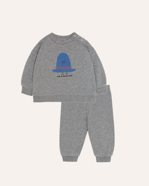 THE CAMPAMENTO GREY BLUE HAT BABY SWEATSHIRT AND LEGGING SET