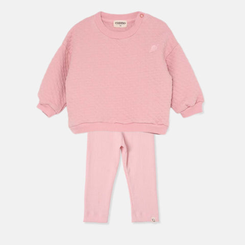 MY LITTLE COZMO SIMON DIAMOND QUILTED PINK LEGGING SET