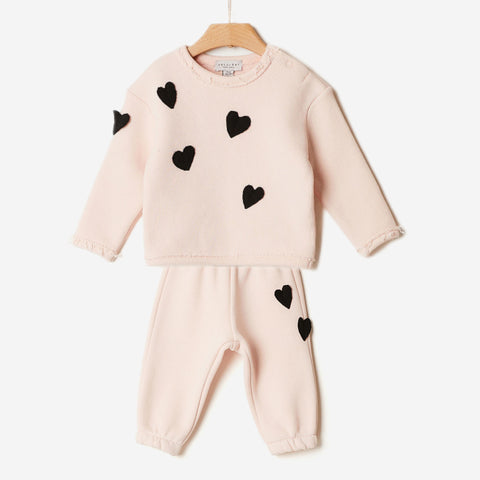 YELL-OH PEACH BLUSH HEART SWEAT SET