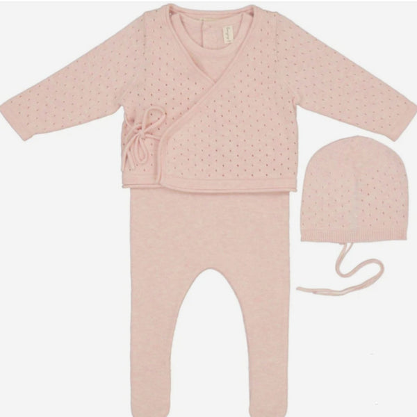 BONJOY BABY PINK KNIT OVERLAY STRETCHIE AND BONNET