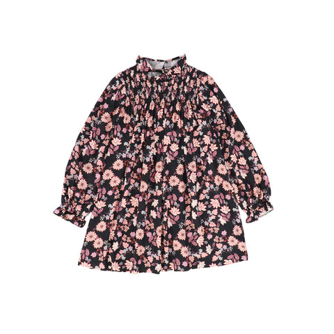 PICCOLA LUDO BLACK/PINK FLORAL SMOCKED DRESS