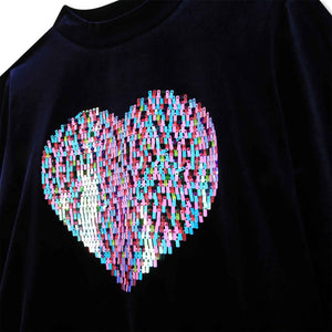 BILLIEBLUSH NAVY VELVET SEQUIN HEART DRESS