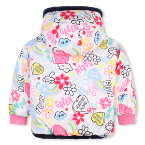 BILLIEBLUSH PINK FLOWER POWER REVERSIBLE PUFFER JACKET