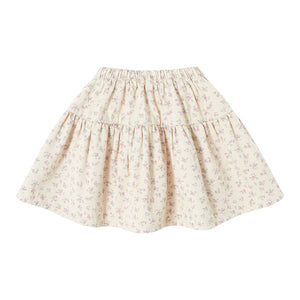 Tocoto Vintage Beige Twill Flowers Flared Skirt