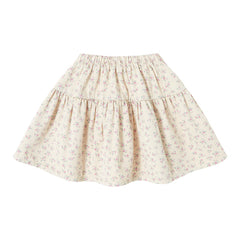 Tocoto Vintage Beige Twill Flowers Flared Skirt