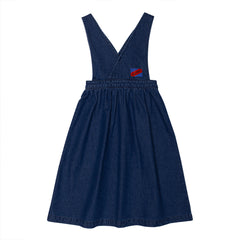 WYNKEN MID WASH DENIM LONG PINAFORE DRESS