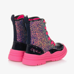 BILLIEBLUSH NAVY GLITTER BOOTS WITH FLOWER ON LACE