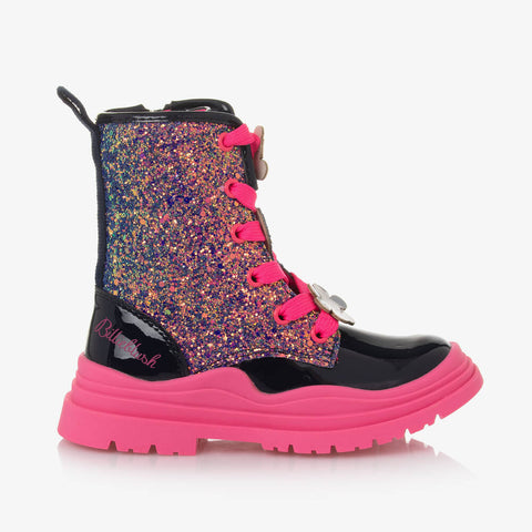 BILLIEBLUSH NAVY GLITTER BOOTS WITH FLOWER ON LACE