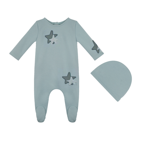 TRICOT BEBE BLUE CORDUROY STAR LAYETTE SET