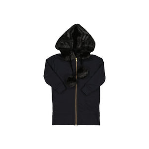 CARBON SOLDIER BLACK FAUXE FUR HOOD DRESS