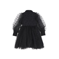 Petite Amalie Black Rose Flocked Mesh Bow Dress