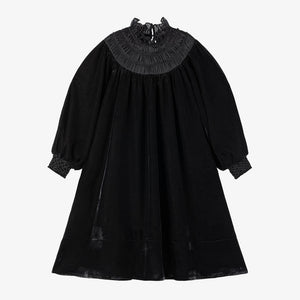 PETITE AMALIE BLACK VELVET SHIRRED ORGANZA DRESS