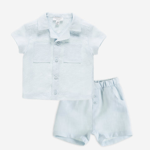 Yell-Oh Light Blue Linen Shirt & Bermuda Shorts Set