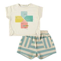 Babyclic Floor Map T-Shirt Stripes Aqua Shorts Set