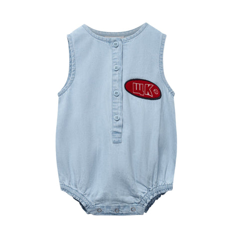 Wynken Pale Denim Mini Woven Denim Romper