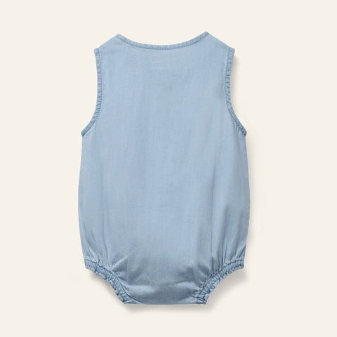 Wynken Pale Denim Mini Woven Denim Romper