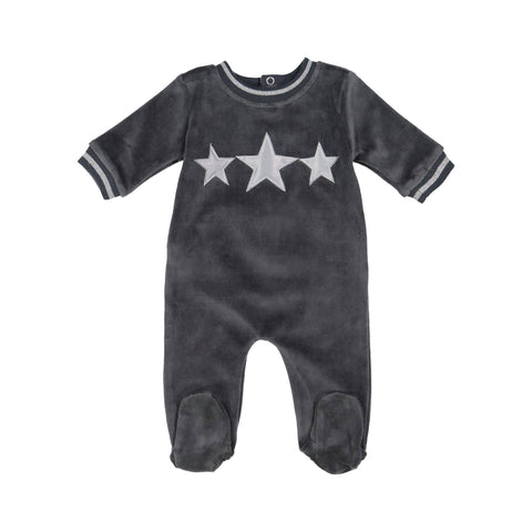 Gray Star Velour Baby Footie