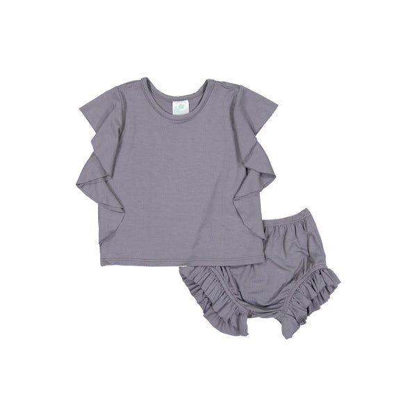 Petals & Peas Slate Side Ruffle Top And Bloomers Set