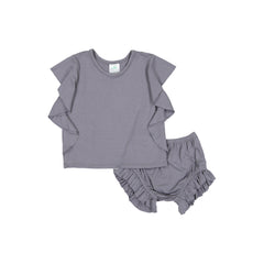 Petals &amp; Peas Slate Side Ruffle Top And Bloomers Set